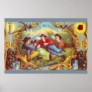 Poster Pépites d'or : Étiquette de cigare antique d'art d