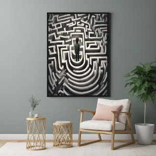 Poster Perdu dans le Maze Art Abstrait noir et blanc