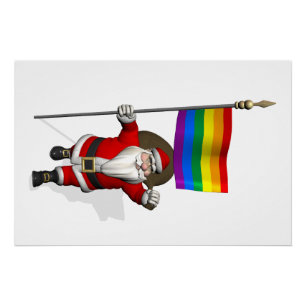 Poster Père Noël avec drapeau arc-en-ciel de la fierté ga