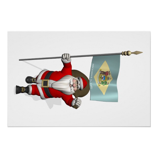 Poster Père Noël avec l'enseigne du Delaware (Devant)