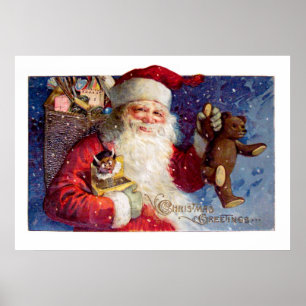 Poster Père Noël avec Teddy et Krampus dans une boîte