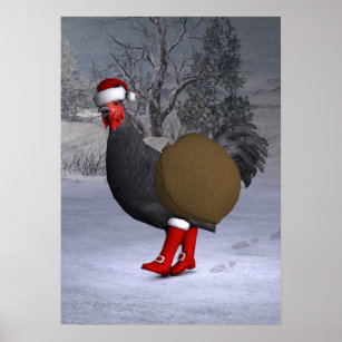 Poster Père Noël coq noir