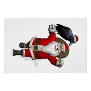 Poster Père Noël Drôle Avec Corbeau Commun