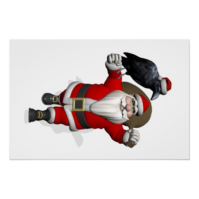 Poster Père Noël Drôle Avec Corbeau Commun (Devant)