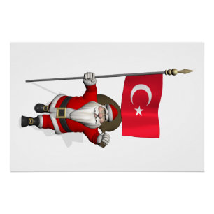 Poster Père Noël drôle avec le drapeau de la Turquie