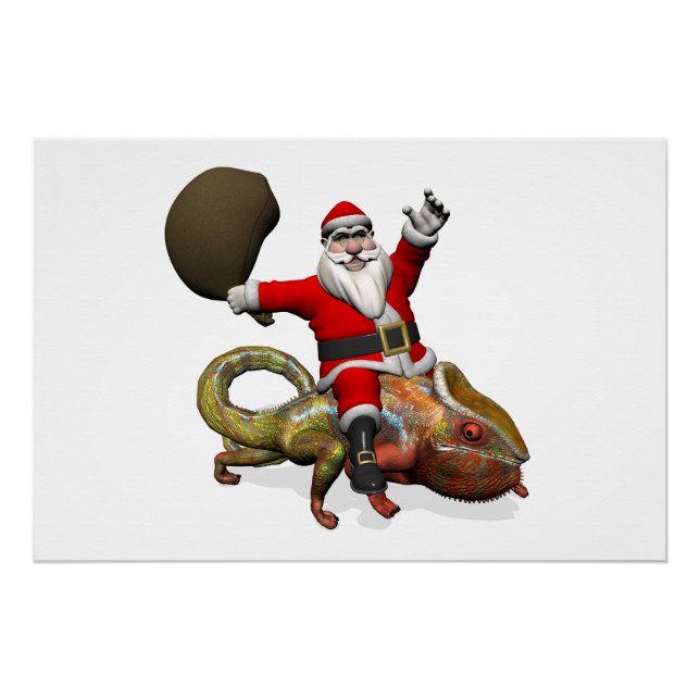 Poster Père Noël drôle sur un énorme caméléon panthère (Devant)