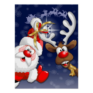 Poster Père Noël et Reindeer Joyeux Noël Joyeux dessin an