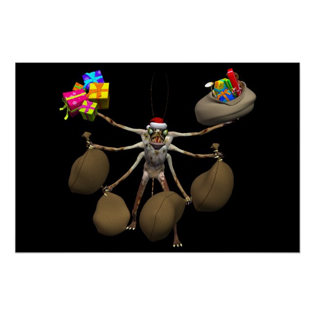 Poster Père Noël Étrange Creeper Avec Pleins Mains (Devant)
