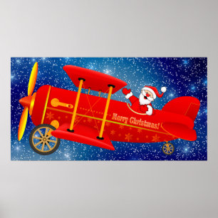 Poster père Noël Flying Biplane
