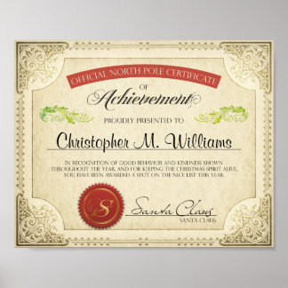 Poster Père Noël Liste Nice Certificat Personnalisé, Lett