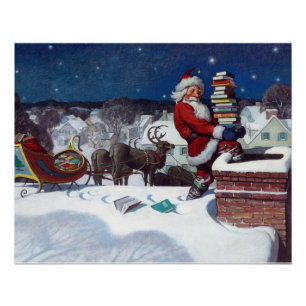Poster Père Noël livre une cargaison de livres par Wyeth