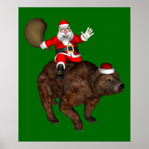 Poster Père Noël Monte Un Ours