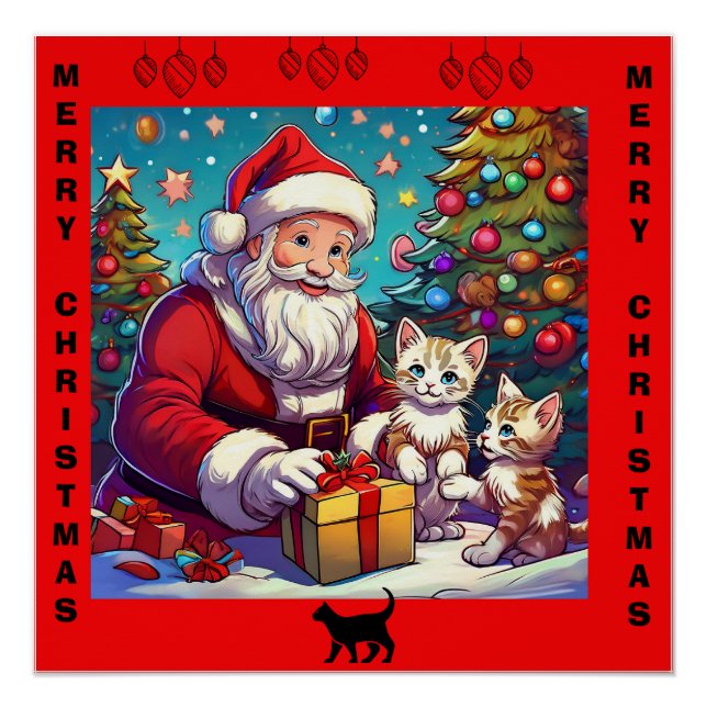 Poster Père Noël Présente À Deux Jeunes Chatons (Devant)