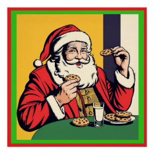 Poster Père Noël profitant d'une collation