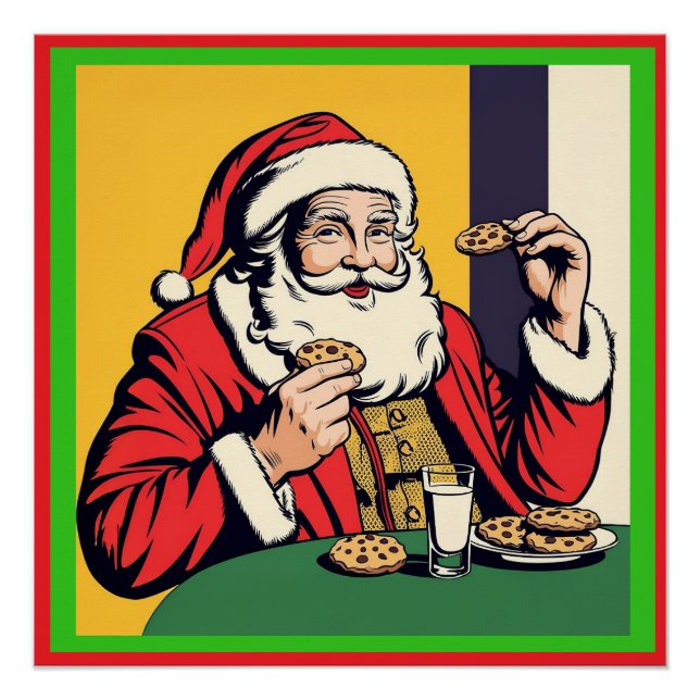 Poster Père Noël profitant d'une collation (Devant)