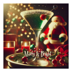 Poster Père Noël Rétro 50s Martini Vert de Noël