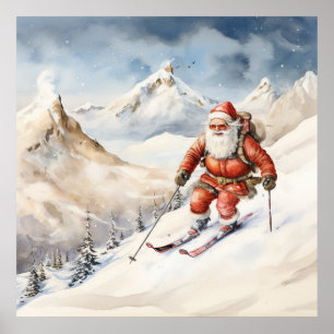 Poster père Noël Skiing