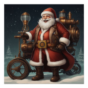 Poster Père Noël Steampunk Sleigh