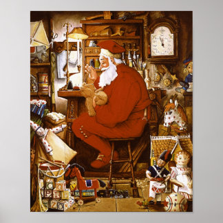 Poster Père Noël vintage dans la carte d'atelier