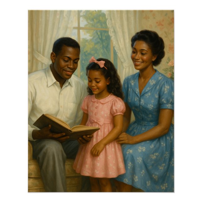 Poster Père passe du temps à lire à la fille et à la mère (Devant)