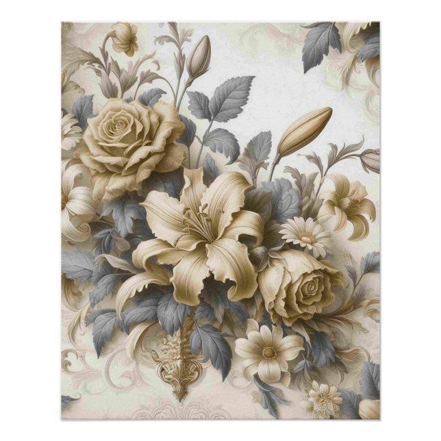 Poster Perfection florale Jaune antique (Devant)