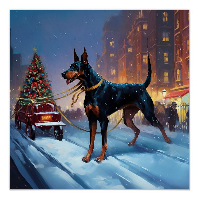 Poster Période de fêtes de Noël Doberman (Devant)