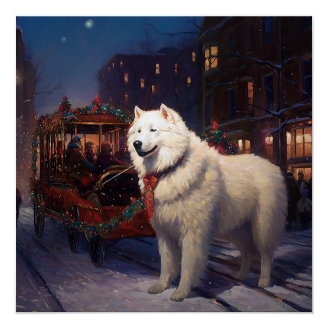 Poster Période de fêtes de Noël Samoyède (Devant)