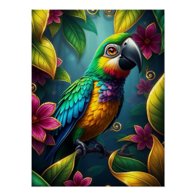 Poster Perroquet coloré Imaginaire (Devant)
