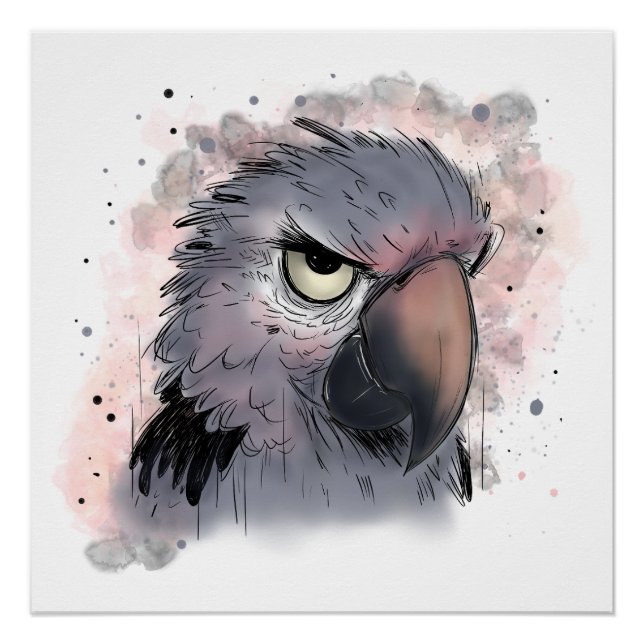 Poster Perroquet Psittacus Grincheux (Devant)