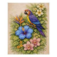 Perroquet Tropical Coloré Macaw Botanique Floral