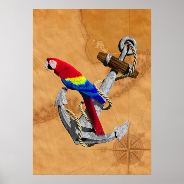 Poster Perroquet Tropical Et Ancre (Devant)