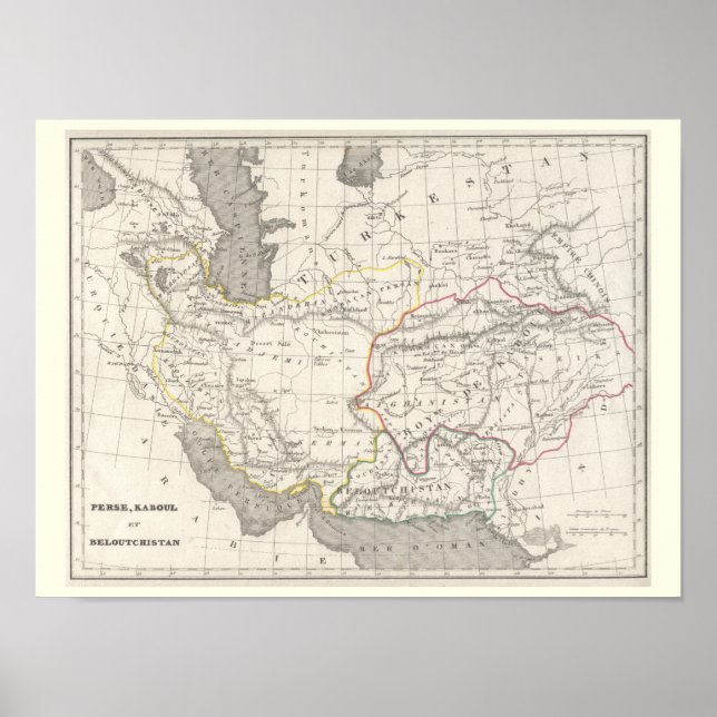 Poster Perse, Kaboul et Beloutchistan - Carte historique (Devant)