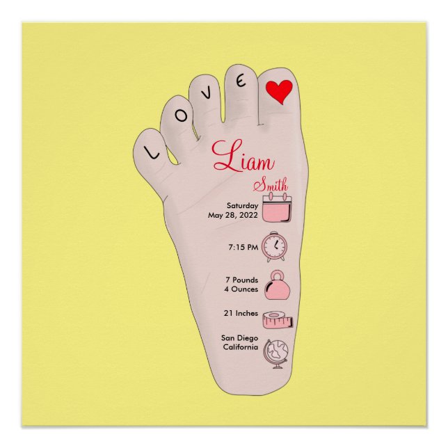 Poster Personalised New Baby Gift Birth Stats Details Pos (Devant)