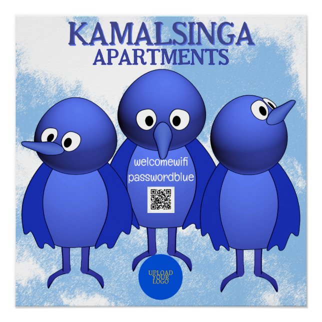 Poster Personalized Cartoon Blue Birds Sky (Devant)
