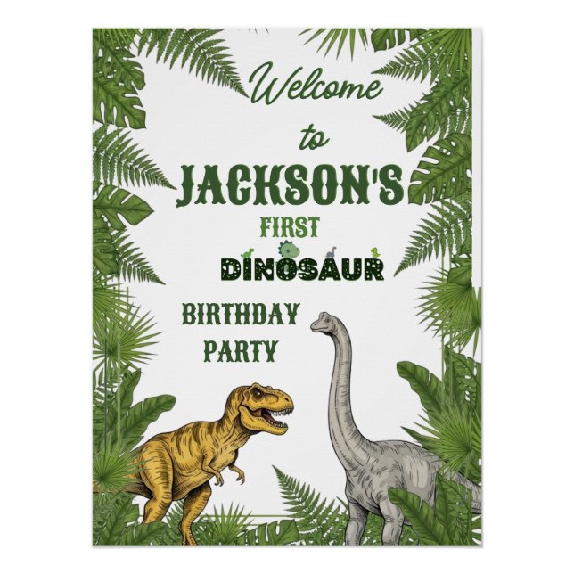 Poster Personalized Dinosaur 1st Birthday Invite & Signs (Devant)