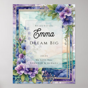 Poster personnalisé Aquarelle violet Floral Frame
