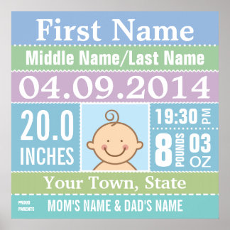 Poster personnalisé Baby Boy Birth Stats