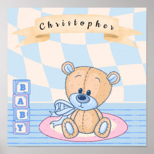 Poster personnalisé Baby Boy Teddy Bear Nursery