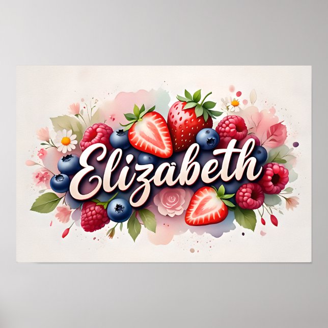 Poster personnalisé Berry Floral Nom "Elizabeth" (Devant)