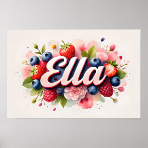 Poster personnalisé Berry Floral Nom "Ella"