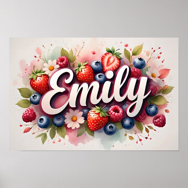 Poster personnalisé Berry Floral Nom "Emily" (Devant)