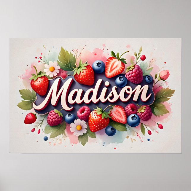 Poster personnalisé Berry Floral Nom "Madison" (Devant)