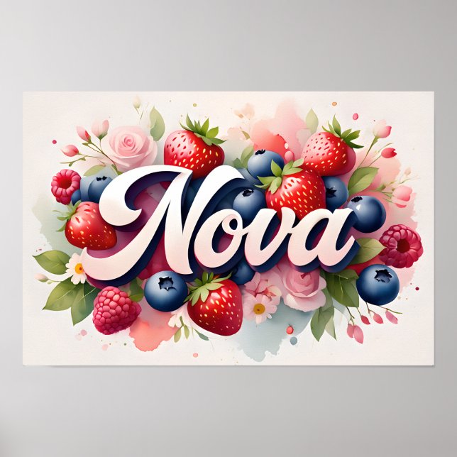 Poster personnalisé Berry Floral Nom "Nova" (Devant)