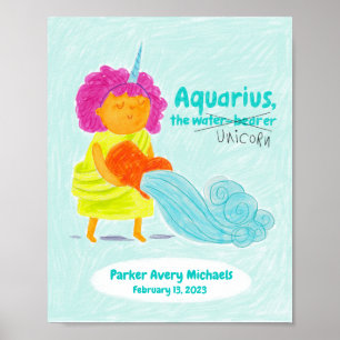 Poster personnalisé Cute Aquarius Unicorn Zodiac