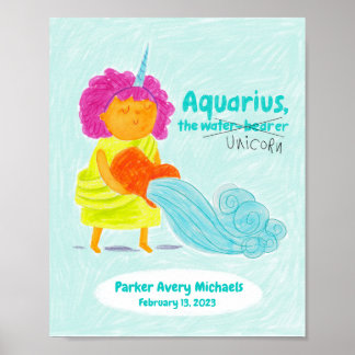 Poster personnalisé Cute Aquarius Unicorn Zodiac