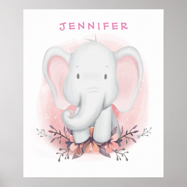 Poster personnalisé de dessin pour bébé éléphant (Devant)