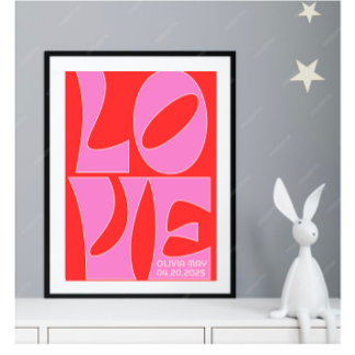 Poster personnalisé de la Nursery LOVE rouge et ro