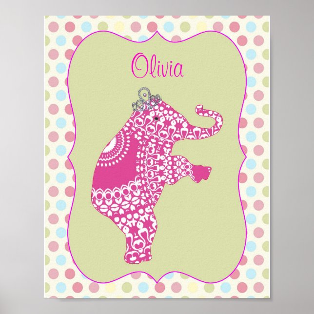 Poster personnalisé de l'éléphant rose mignon Prin (Devant)