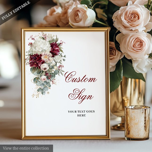 Poster personnalisé du Mariage blanc Boho Burgundy (Modern Boho Burgundy White Wedding Custom Poster)