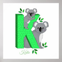 Poster personnalisé en pépinière - K pour Koala